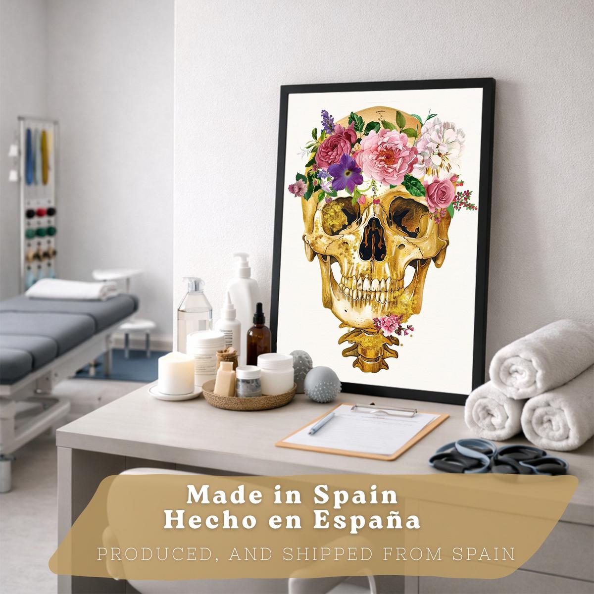POSTER Set aus 3 Anatomie Mensch Drucke und mit Schädel Gehirn und Herz Goldene Florale Künstlerische Illustration Größe Schwarzer Rahmen A3 - Schwarz, Papier (29.7/42/3cm) - Nacnic