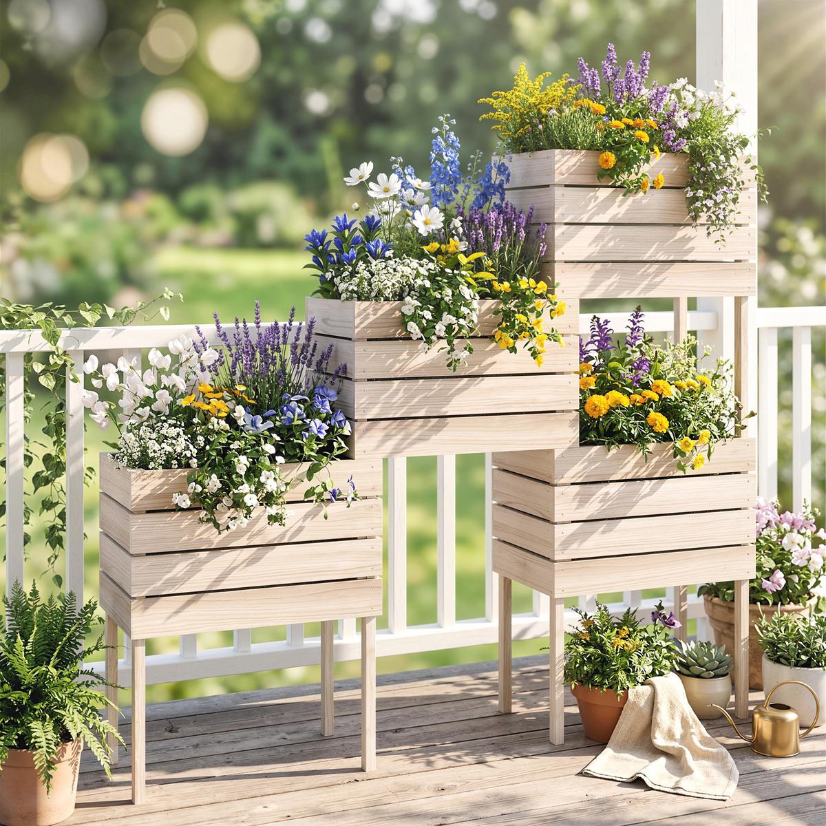 HOCHBEET Pflanzkasten aus Holz, 4 Kombinationsmodi, für Garten und Balkon, Naturholz - Fichtefarben, Holz (30/60/50cm) - Outsunny
