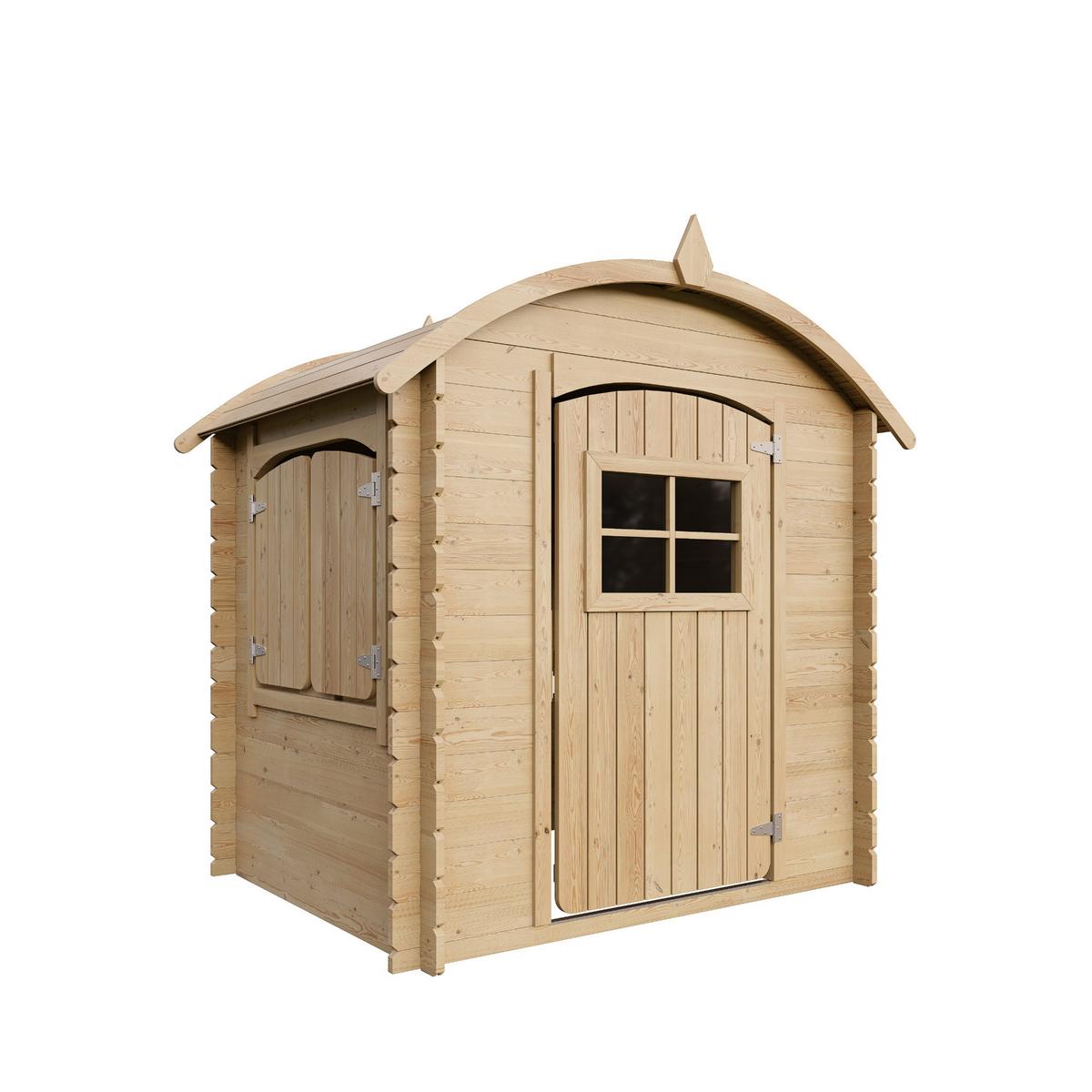 KINDERSPIELHAUS aus Holz MIT BÖDEN - B112xL146xH145 cm/1,1m2 - M505 - Beige, Holz (146/145/112cm) - Timbela