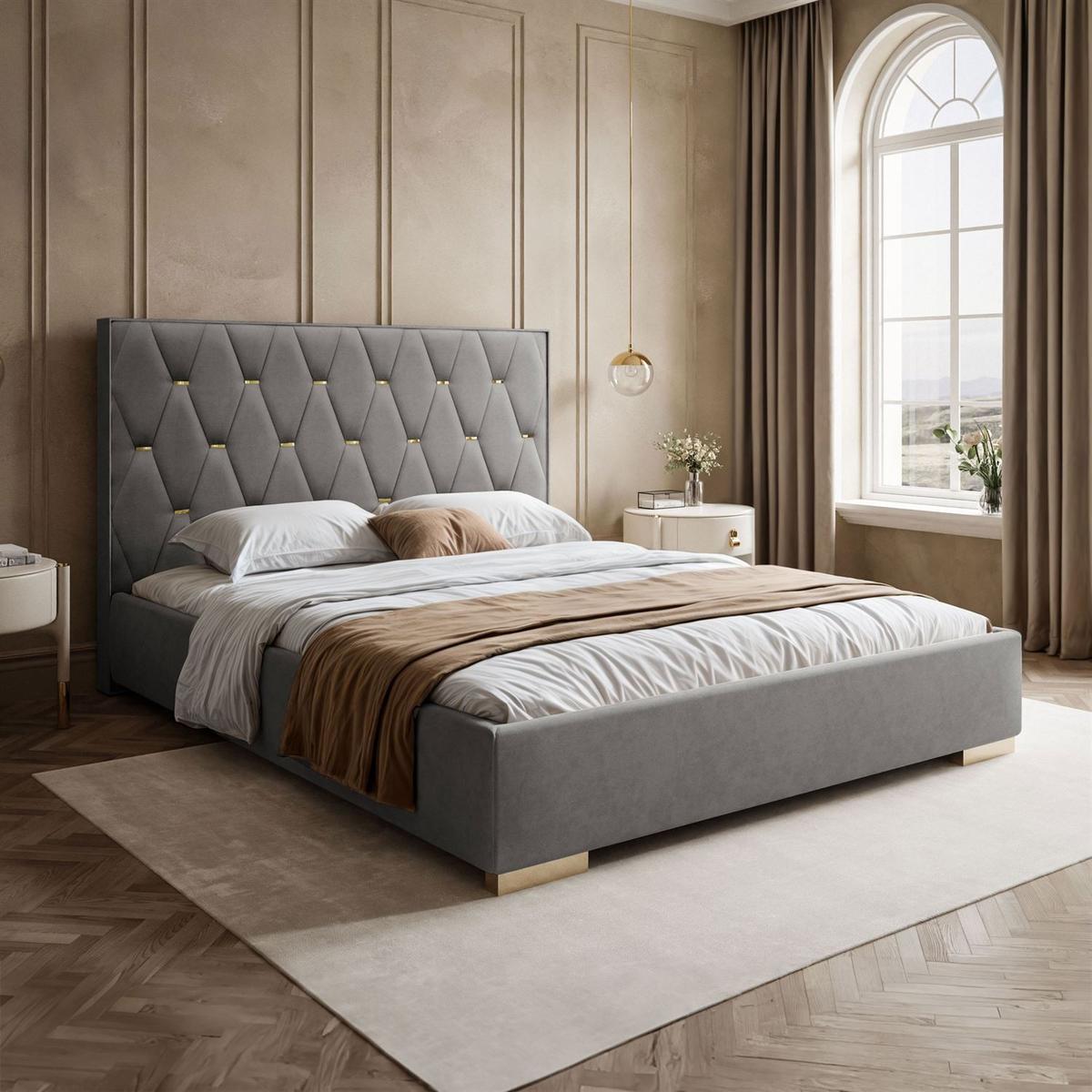 POLSTERBETT IZOLDA mit hohem Kopfteil 160x200 cm Royal Velvet 250 - Grau, Textil - Lookway