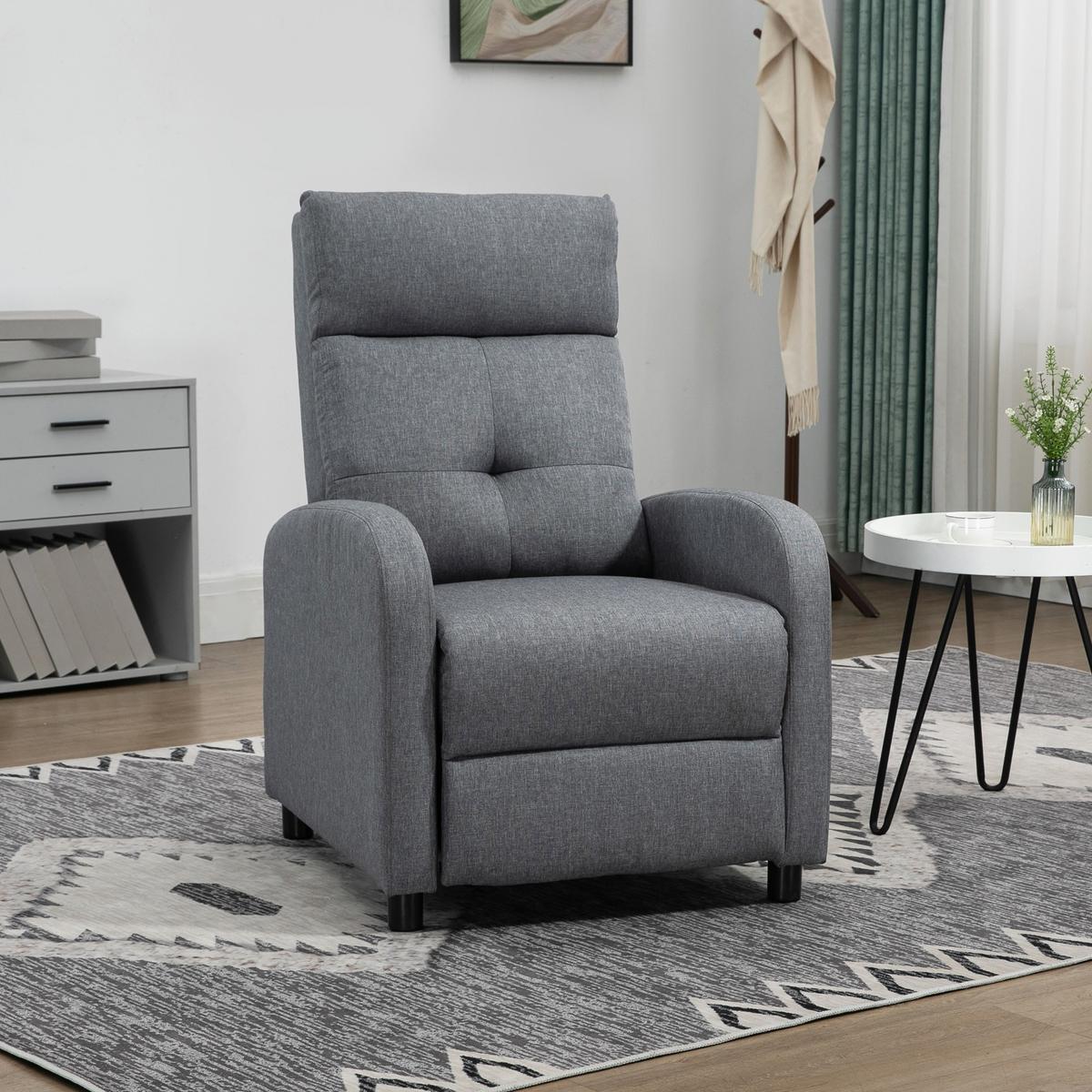 RELAXSESSEL, Fernsehsessel mit Liegefunktion, TV-Sessel mit Leinenoptik, Grau - Grau, Textil (67/98/87cm) - HOMCOM