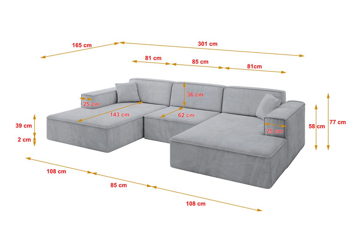 WOHNLANDSCHAFT IREA-U1-v4 - 301x165x77 cm Grau - Titanfarben, Holzwerkstoff/Textil (301/77/165cm) - ALTDECOR