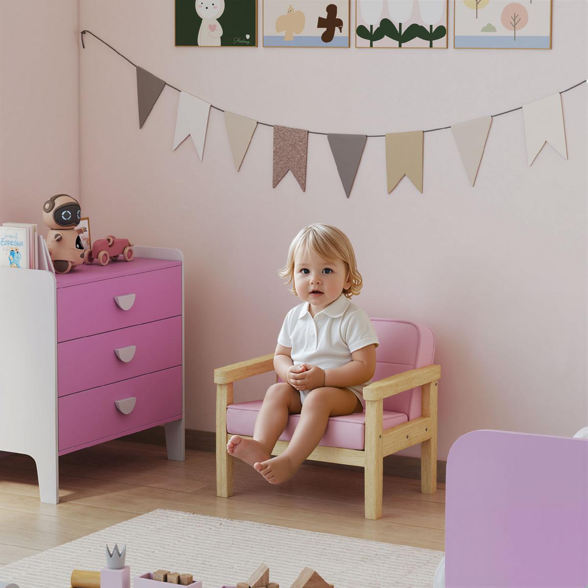KINDERSESSEL Holzwerkstoff Cord Rosa - Rosa/Naturfarben, Holz/Holzwerkstoff (44/45/46.5cm) - AIYAPLAY