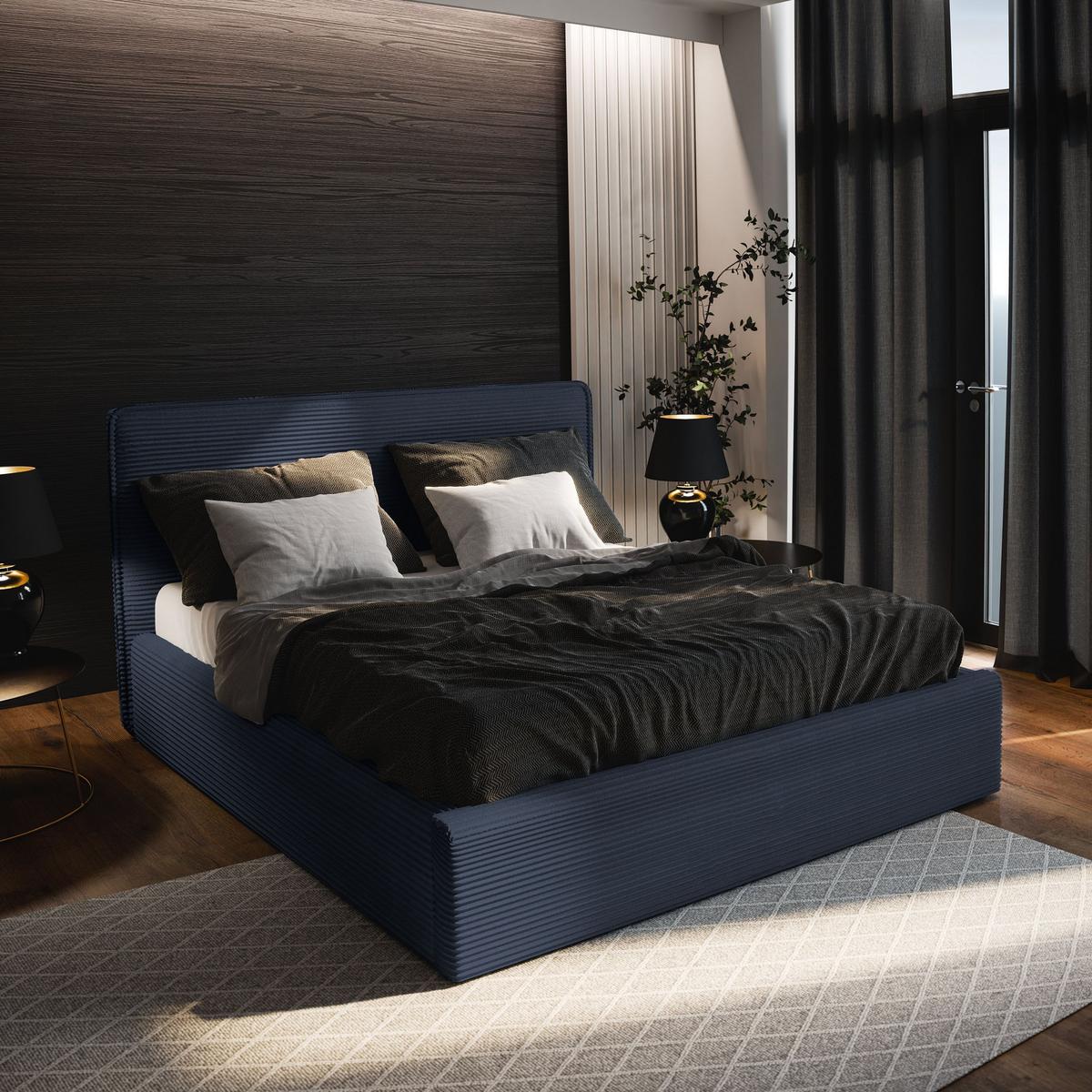 POLSTERBETT PARMA 180x200 cm mit Bettkästen - Blau - Blau, Holz (180/200cm) - MASSENO