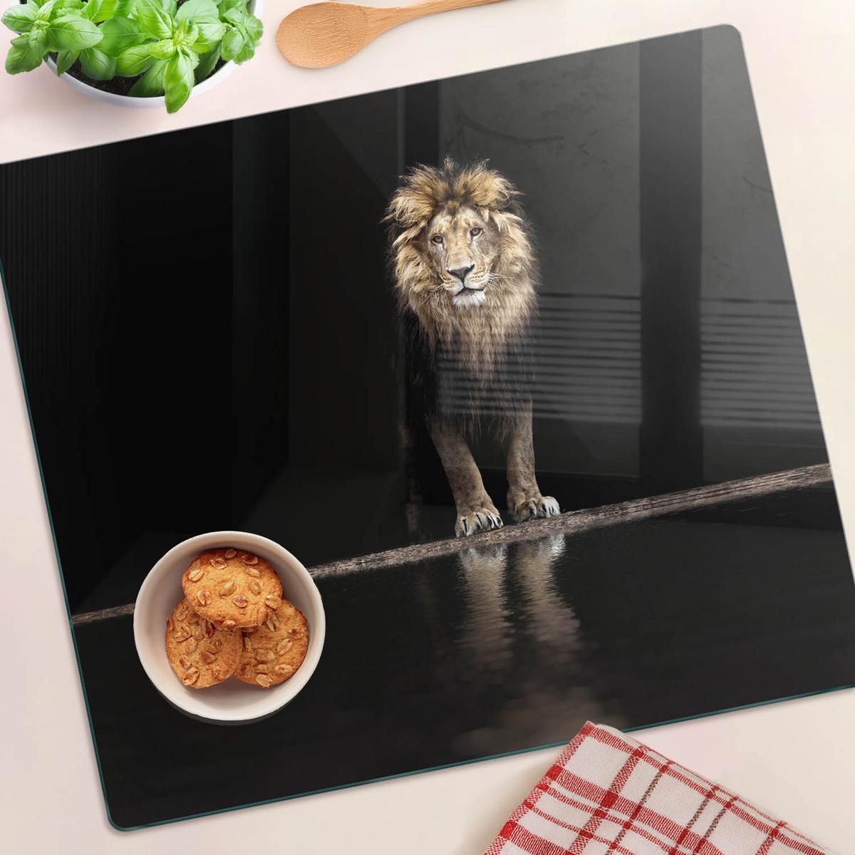GLASPLATTE 60x52 cm Porträt eines Löwen - Braun, Glas (60/0.4/52cm) - TULUP