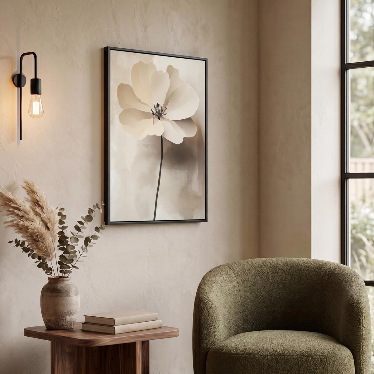 LEINWAND Bilder mit Rahmen - Blume - Beige - Farbe - Schatten - 60x80 - Creme, Textil (60/80cm) - MuchoWow
