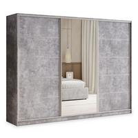 SCHWEBETÜRENSCHRANK PINA 250/205/58 cm 3-türig mit Spiegel und Schubladen Titanfarben - Titanfarben/Silberfarben, Holzwerkstoff (250/205/58cm) - MASSENO