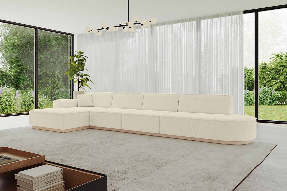 ECKSOFA Ottomane Links IREA-L3 - 412x165x80 cm Beige - Hellbraun/Creme, Holzwerkstoff/Textil (412/165cm) - ALTDECOR