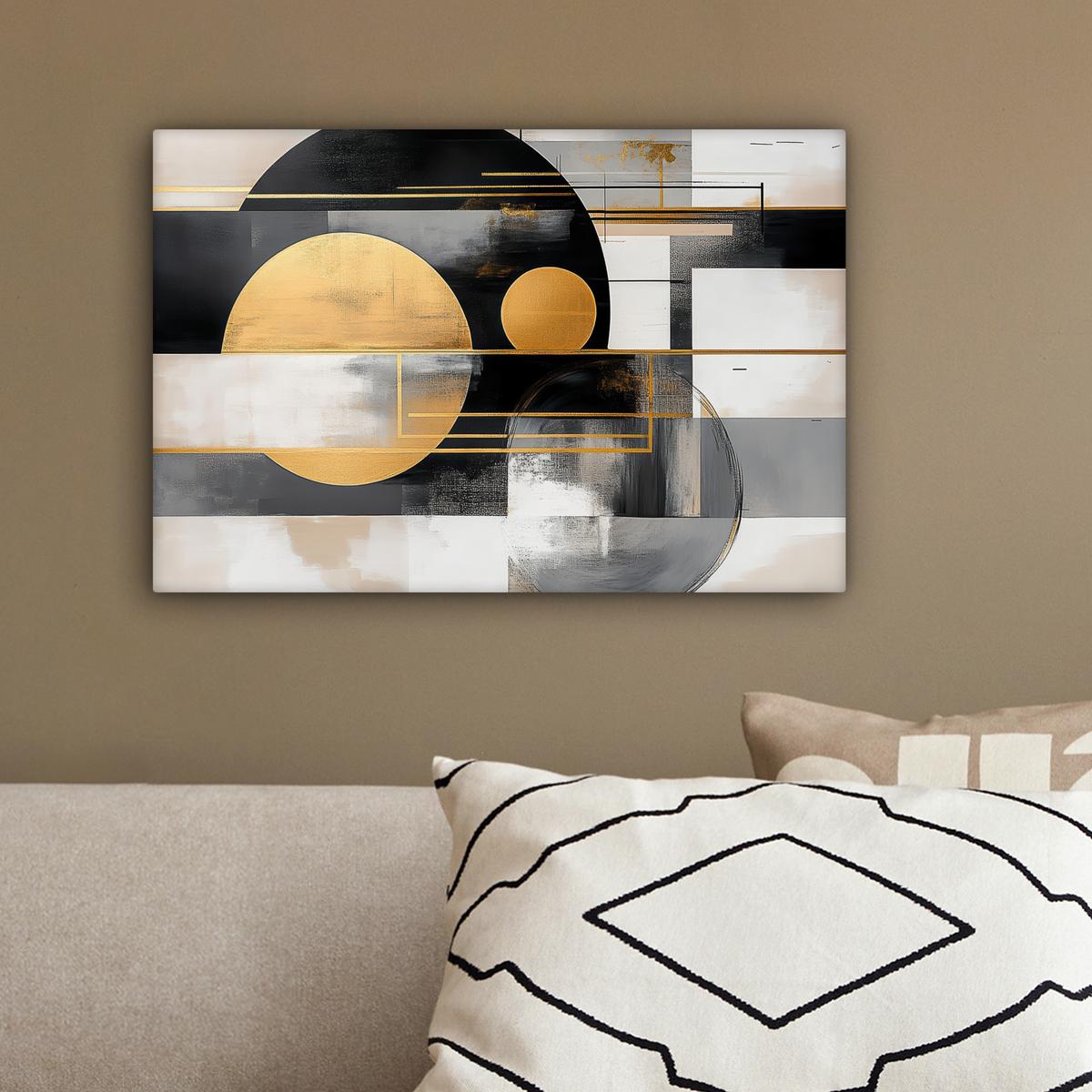 LEINWANDBILD Abstrakt - Gold - Silber - Formen - Ästhetisch - Modern Deko Schlafzimmer 30x20 cm - Goldfarben, Textil (30/20cm) - MuchoWow