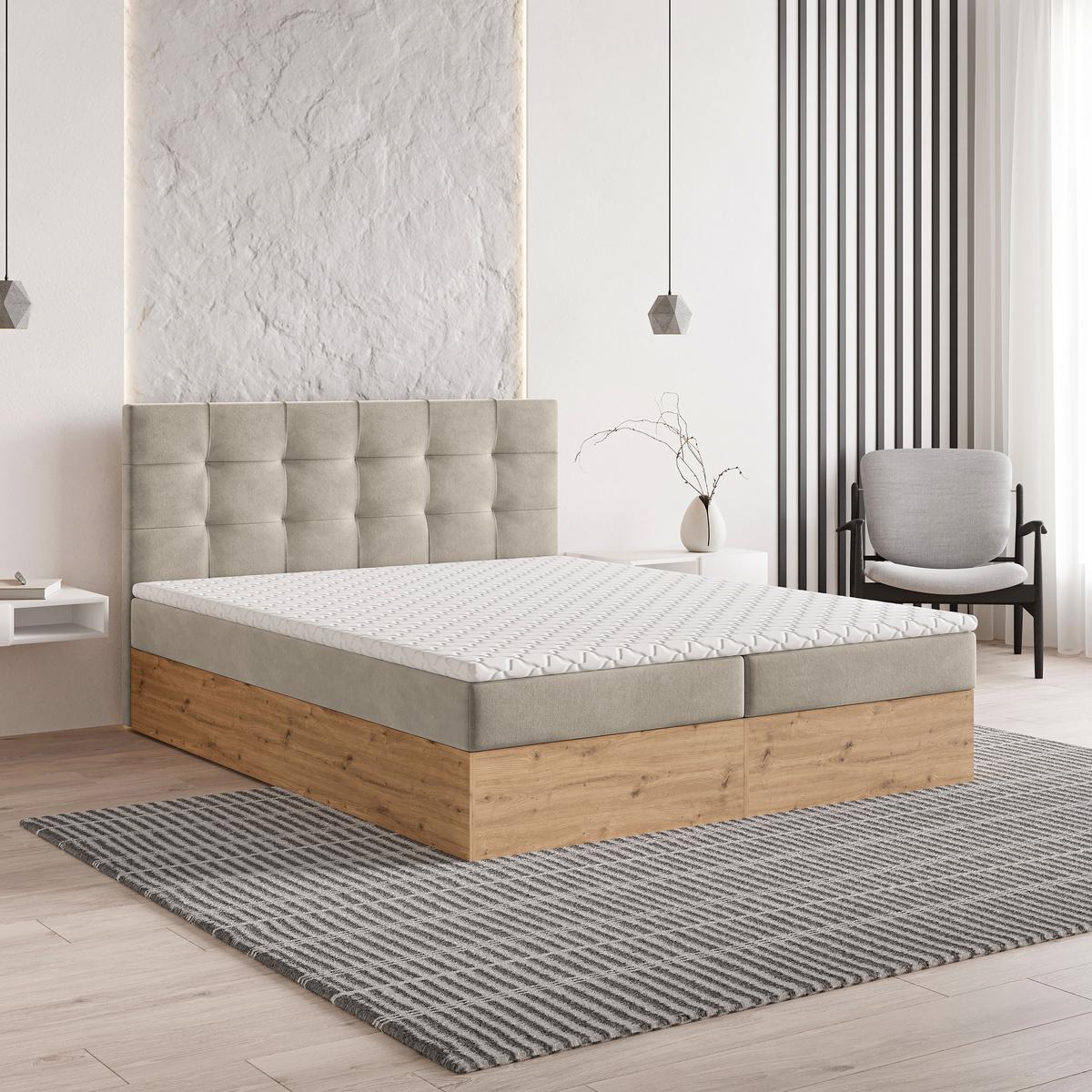 BOXBETT MOLVEN 160x200 cm mit Matratze und Topper - Beige - Beige, Holz (160/200cm) - MASSENO