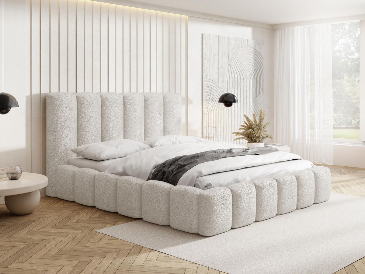 POLSTERBETT Serenity mit Bettkasten, Creme Boucle 180x200 cm - Schwarz/Weiß, Holzwerkstoff/Kunststoff (180/200cm) - WFL GROUP