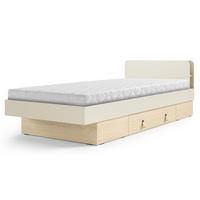 BETT Sorella 90x200 cm mit Lattenrost und Bettkasten-Schublade, ohne Matratze, Macadamia + Eiche Mavelie - Eichefarben/Beige, Leder/Holzwerkstoff (90/200cm) - Beautysofa
