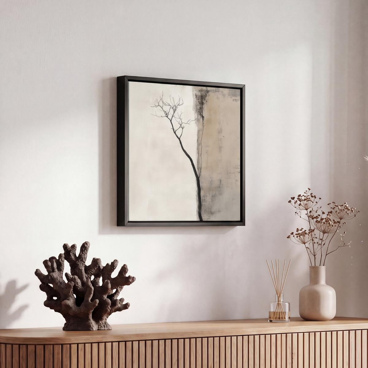 LEINWAND Bilder mit Rahmen - Wabi sabi - Pflanze - Beige - 20x20 - Taupe, Textil (20/20cm) - MuchoWow