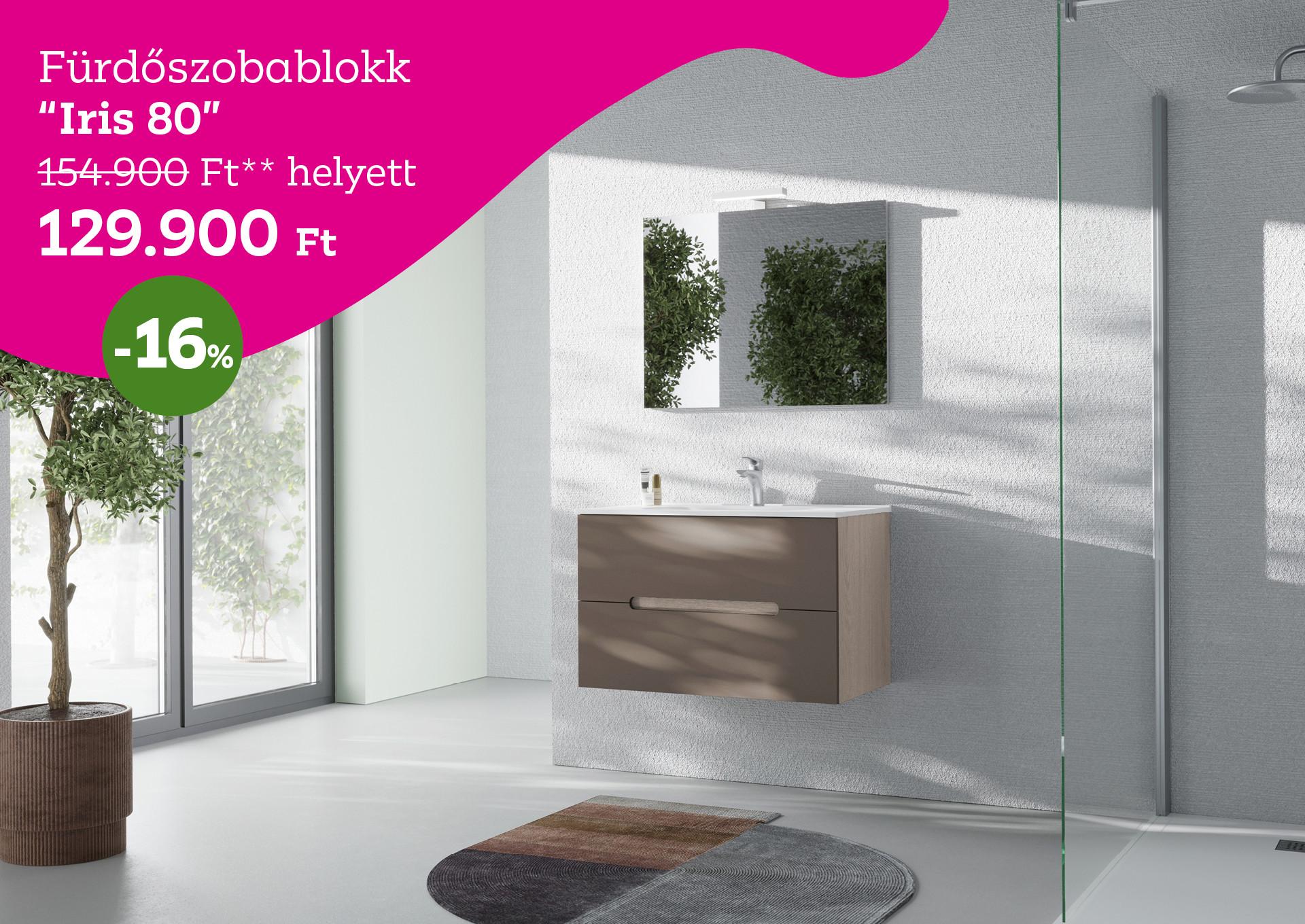 Fürdőszobablokk Iris 80 154900 Forint helyett 129900 Forint, kedvezmény mértéke 16%