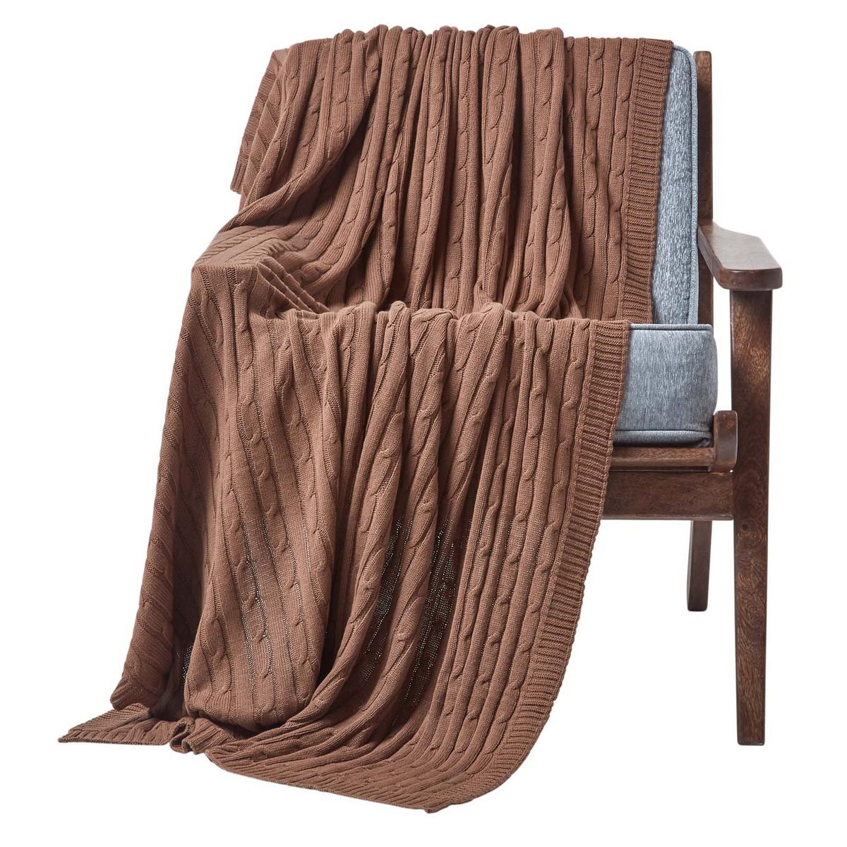 STRICKDECKE 150/200 cm, Baumwolle mit Zopfmuster - Braun, Textil (150/200cm) - Homescapes