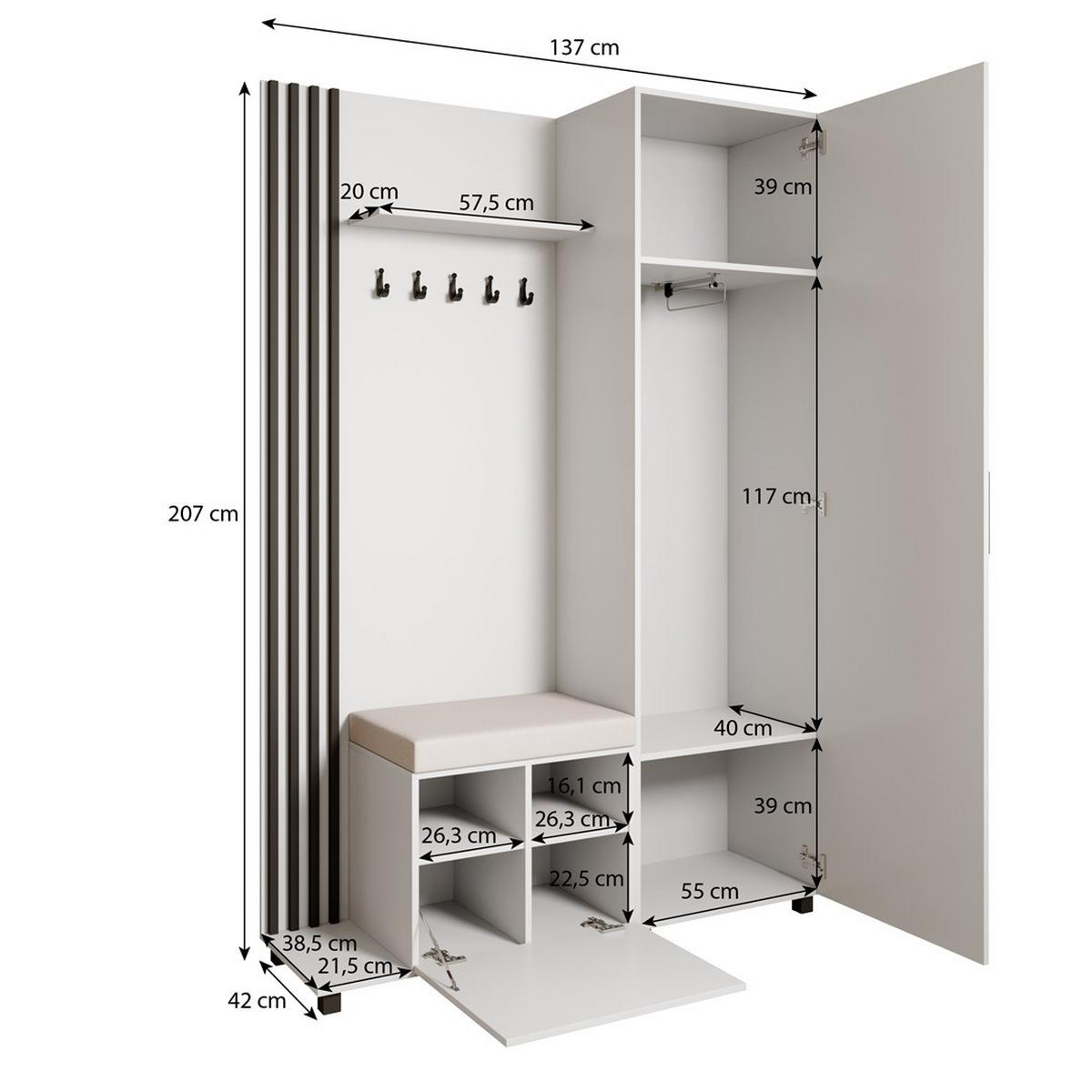 GARDEROBENSCHRANK Livia mit Aufhängern und Spiegel, eiche Artisan, links - Schwarz/Eiche Artisan, Holzwerkstoff (137/207/42cm) - Beautysofa