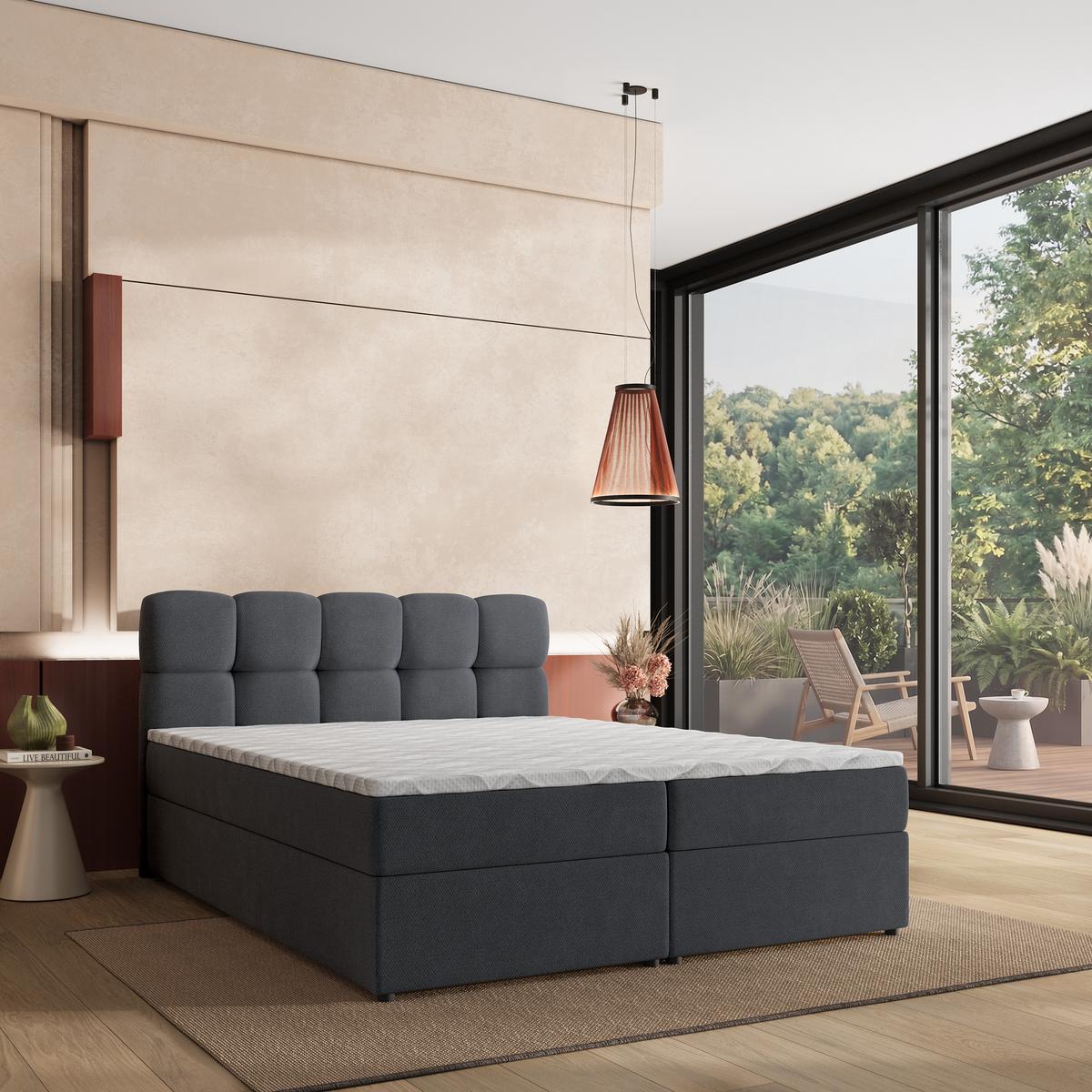 BOXBETT MERU 160x200 cm mit Matratze und Topper - Graphitfarben - Graphitfarben, Holz (160/200cm) - MASSENO