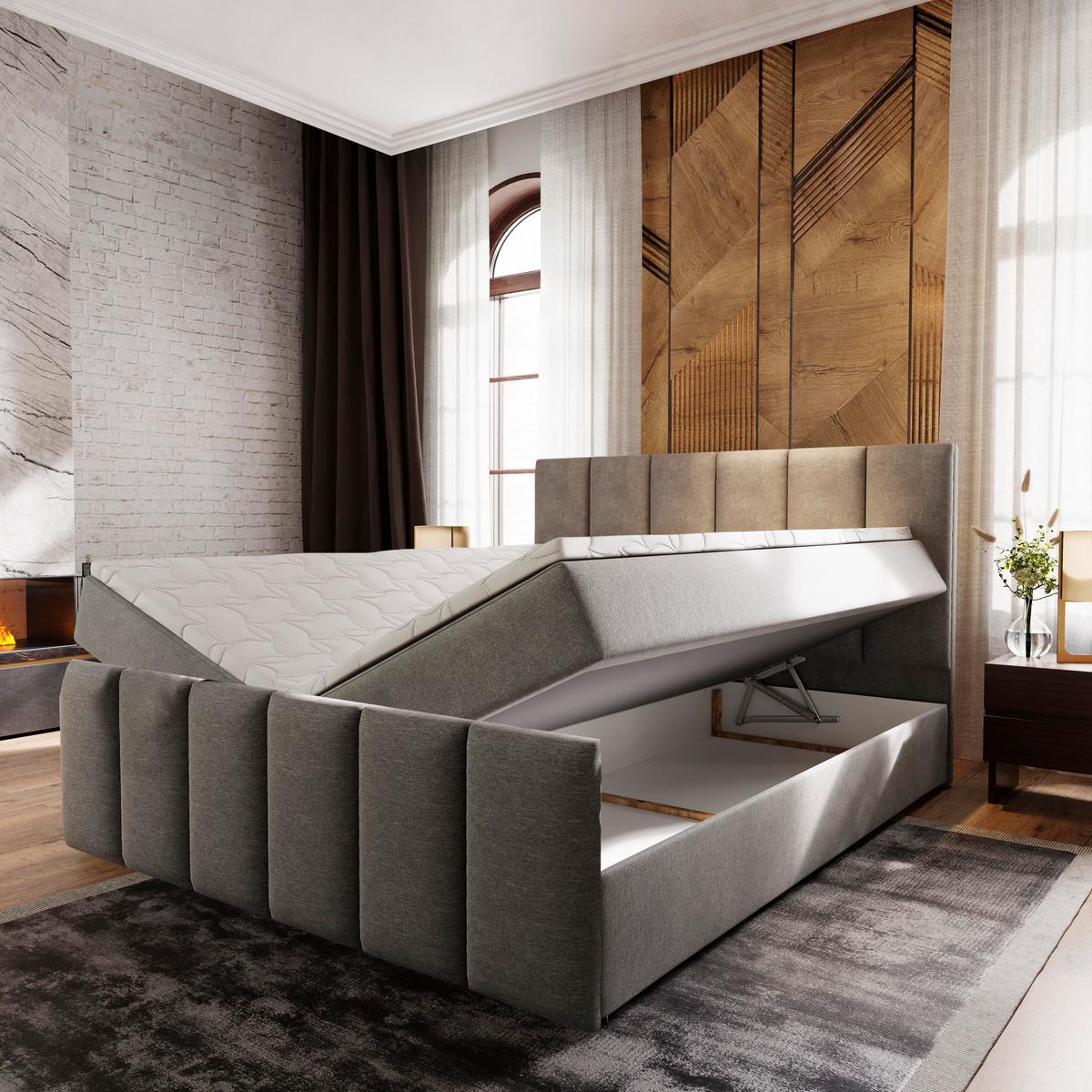 BOXBETT LAGO 180x200 cm mit Matratze und Topper - Braun - Braun, Holz (180/200cm) - MASSENO