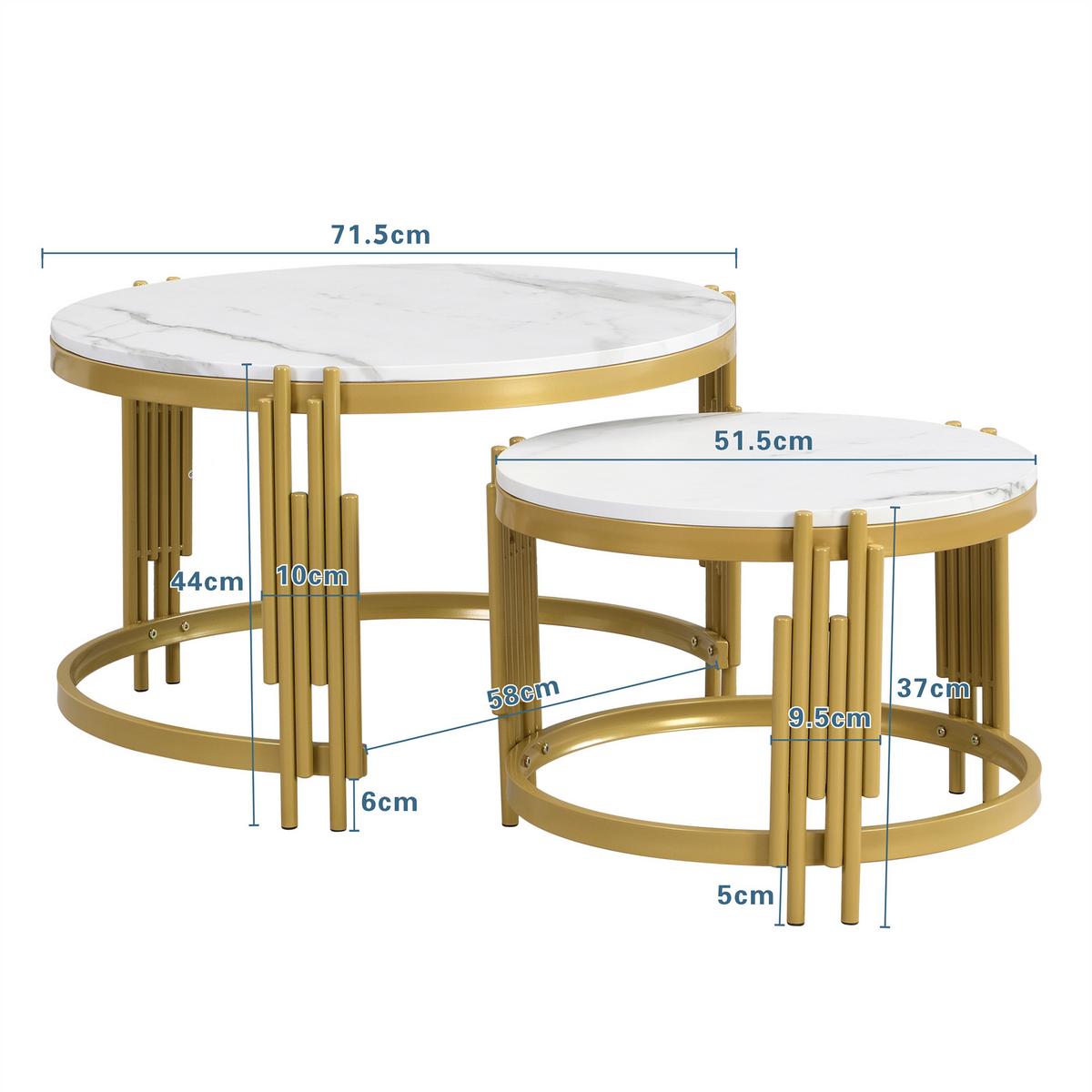 SATZTISCHE Runde in Marmor-Optik Weiß & Gold - Schwarz, Holzwerkstoff (72/71/44cm) - Urban Meuble