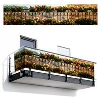 BALKON-SICHTSCHUTZ Blumen - Zaun - Stadtbild - Sommer Deko XXL 500x110 cm - Pink, Kunststoff (500/110cm) - MuchoWow