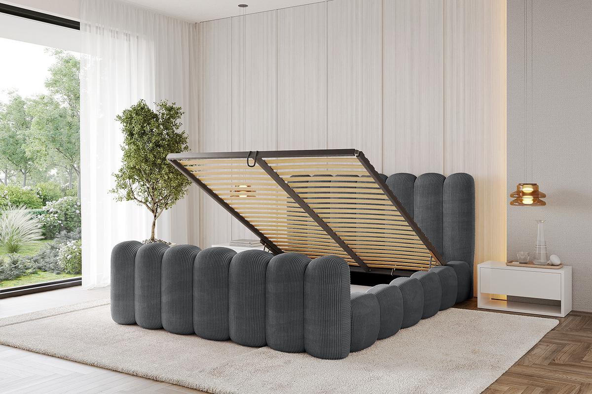POLSTERBETT mit Bettkasten, Fußteil und Lattenrost, Boxbett ohne Matratze - SENA-Z 200x200 Dunkelgrau - Anthrazit, Holzwerkstoff/Textil (200/200cm) - ALTDECOR