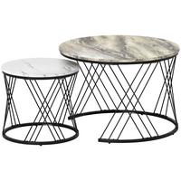 COUCHTISCH-SET 2er Set Spanplatte Metall Grau+Weiß+Schwarz - Multicolor/Schwarz, Holzwerkstoff/Metall (70/70/46.5cm) - HOMCOM
