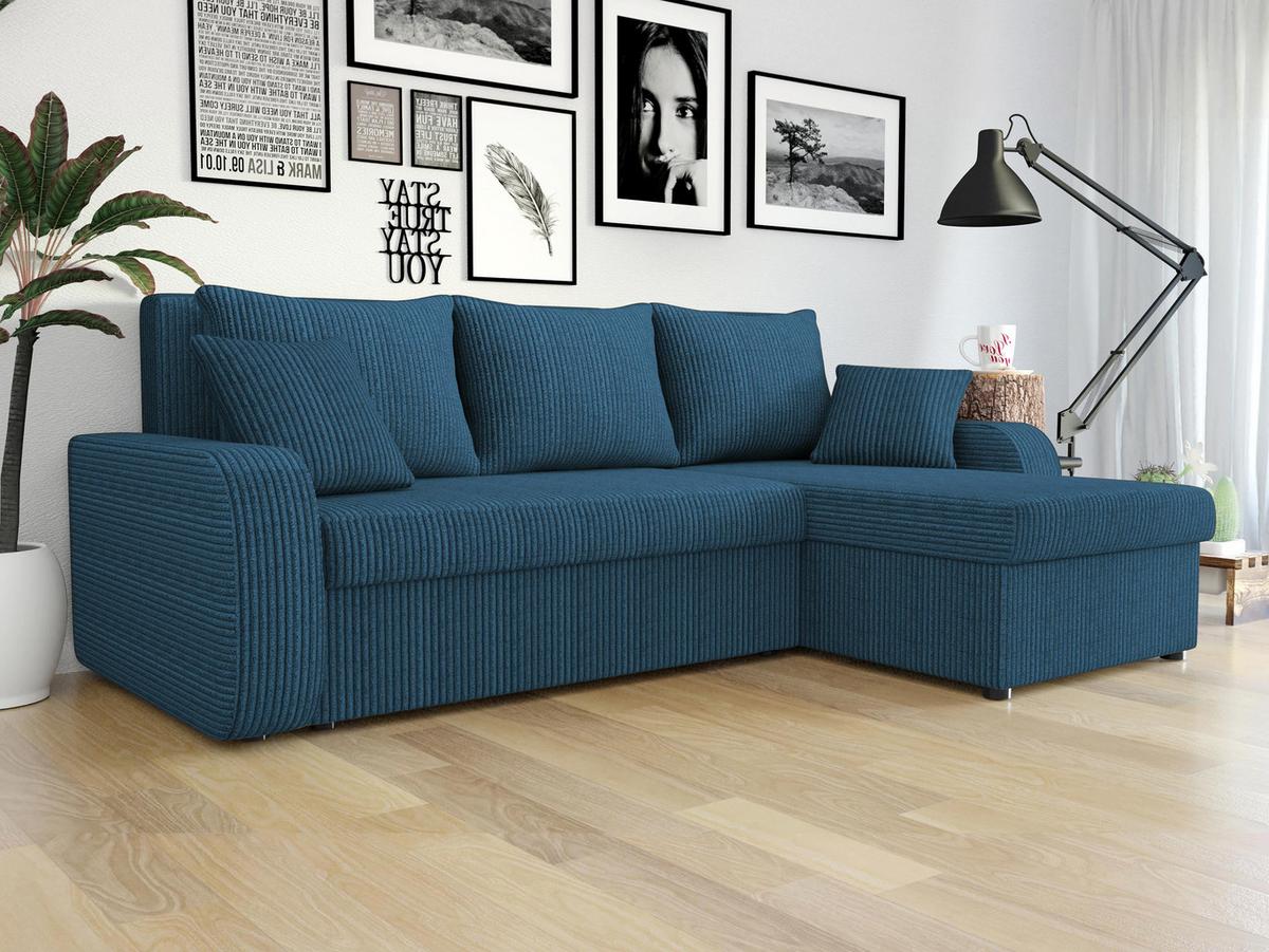 ECKSOFA Kris Cord - Schwarz/Dunkelblau, Holz/Kunststoff (238/147cm) - MIRJAN24