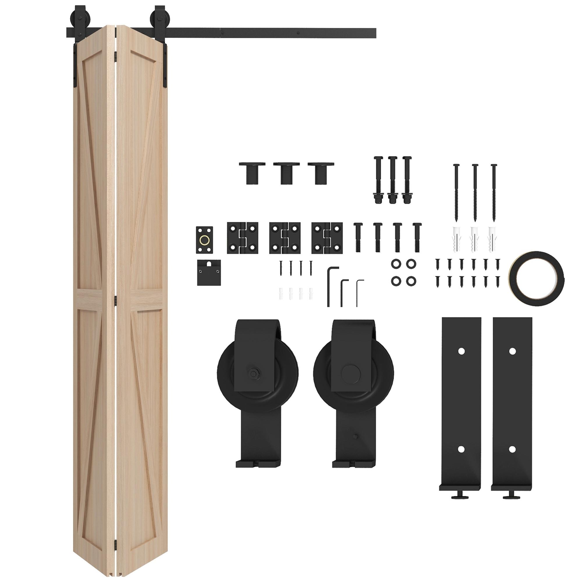 SCHIEBETÜREN-BESCHLAGSATZ Karbonstahl Schwarz - Schwarz, Metall (1/4/122cm) - HOMCOM