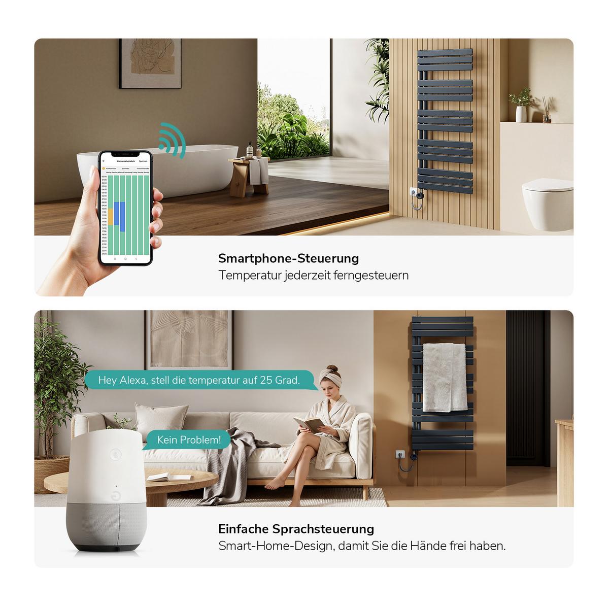 HEIZKÖRPER Elektrisch WLAN Thermostat Anthrazit 75/40 cm - Anthrazit, Metall (40/76.2/5.9cm) - EMKE