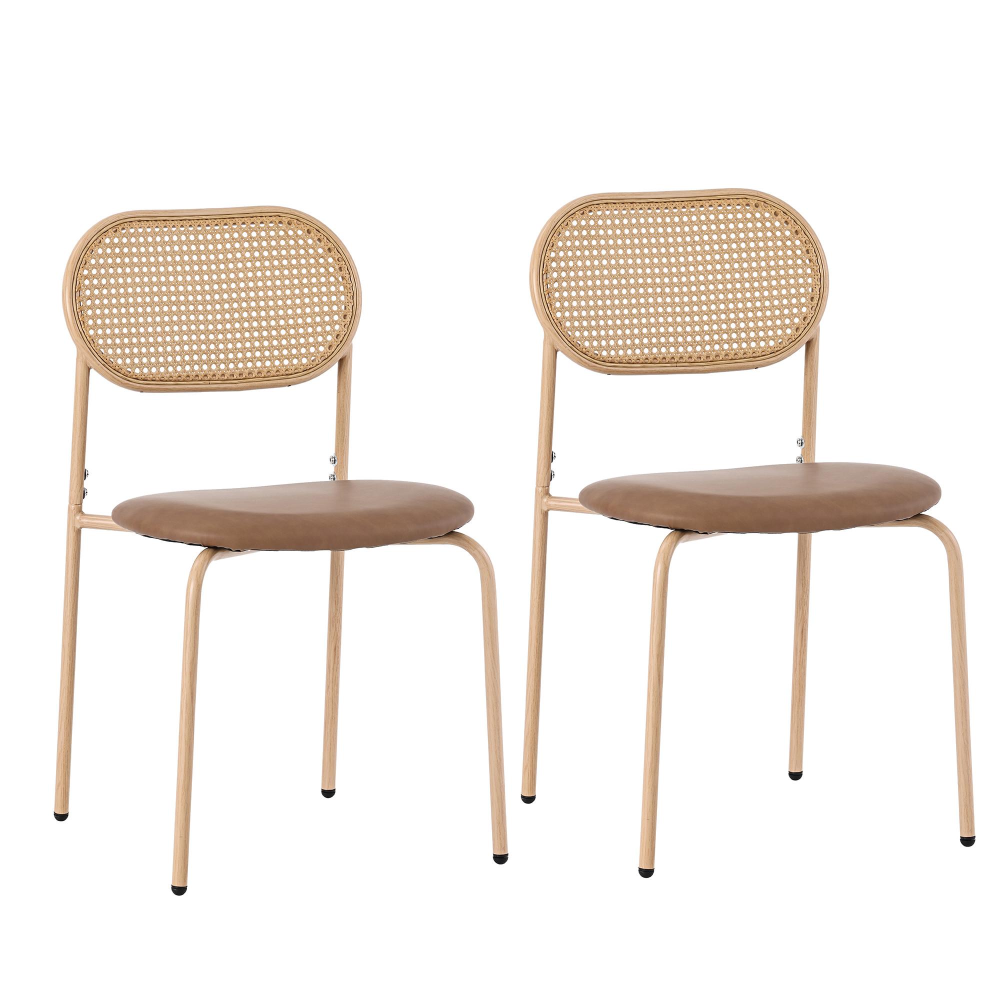 ESSZIMMERSTUHL Set 2er Braun PU & Rattan Polsterstuhl mit Metallbeinen - Braun, Kunststoff (46/80/48cm) - Urban Meuble