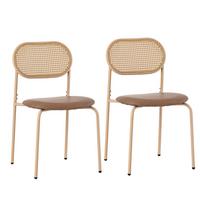 ESSZIMMERSTUHL Set 2er Braun PU & Rattan Polsterstuhl mit Metallbeinen - Braun, Kunststoff (46/80/48cm) - Urban Meuble