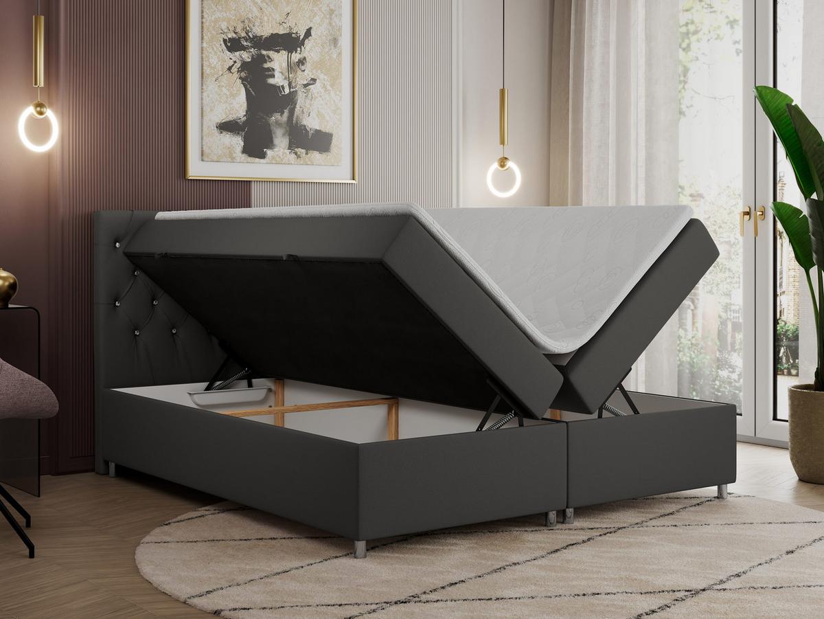 BOXBETT ROMA 120/200 - Dunkelgrau Kunstleder - H4 - Dunkelgrau, Holz/Textil (120/200cm)
