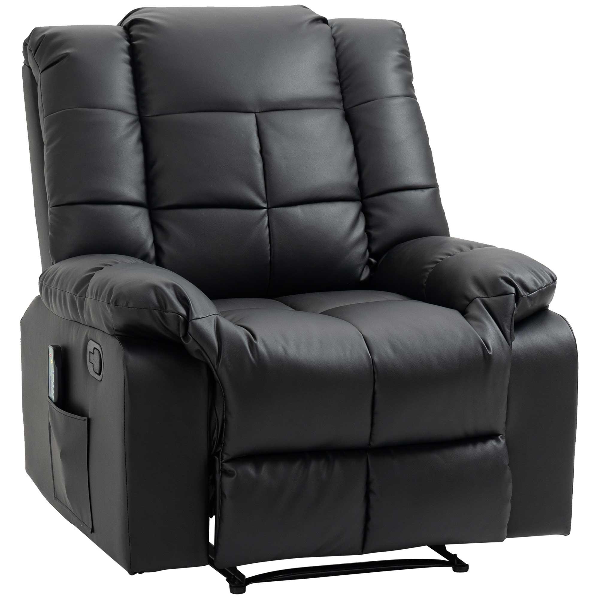 MASSAGESESSEL Elektrisch Fernsehsessel mit Liegefunktion 8 Massagepunkte Schwarz - Schwarz, Leder (99/99/94cm) - HOMCOM