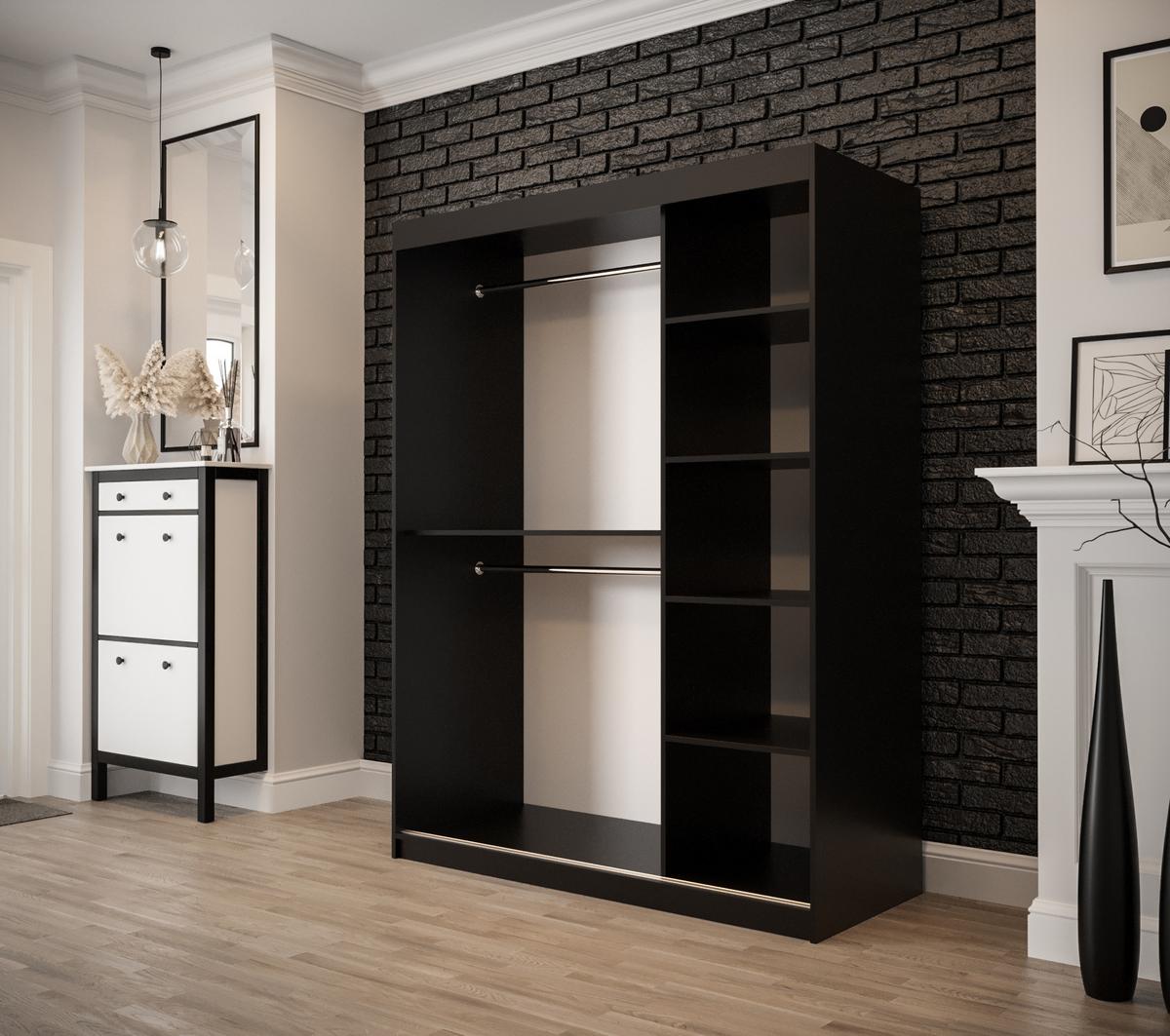 SCHWEBETÜRENSCHRANK 200/150/62 2-türig - Eichefarben/Schwarz, Holz/Kunststoff (150/200/62cm) - MÖBEL KRYSPOL