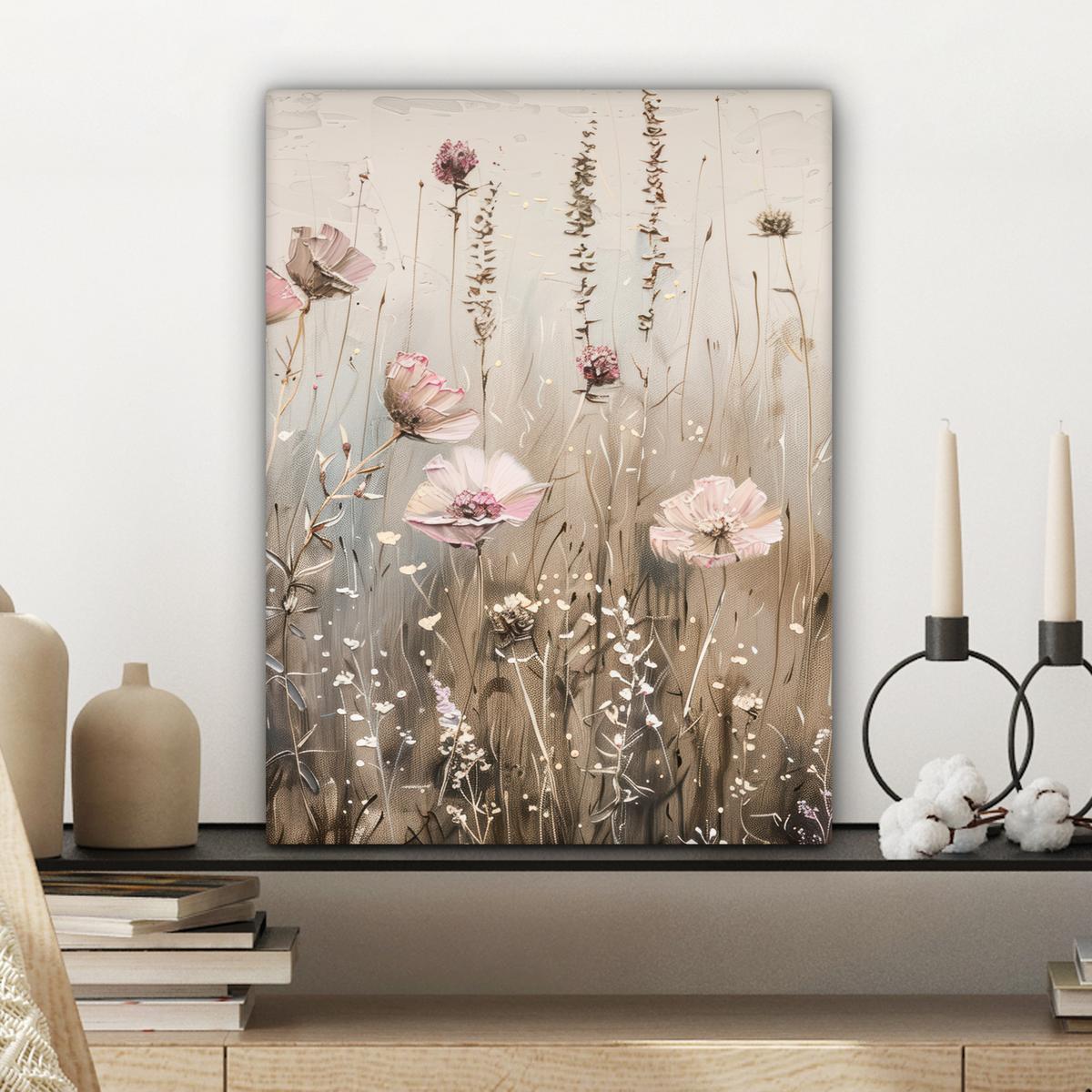 LEINWANDBILD Blumen - Rosa - Modern - Beige Room Decor 30x40 cm - Beige, Textil (30/40cm) - MuchoWow