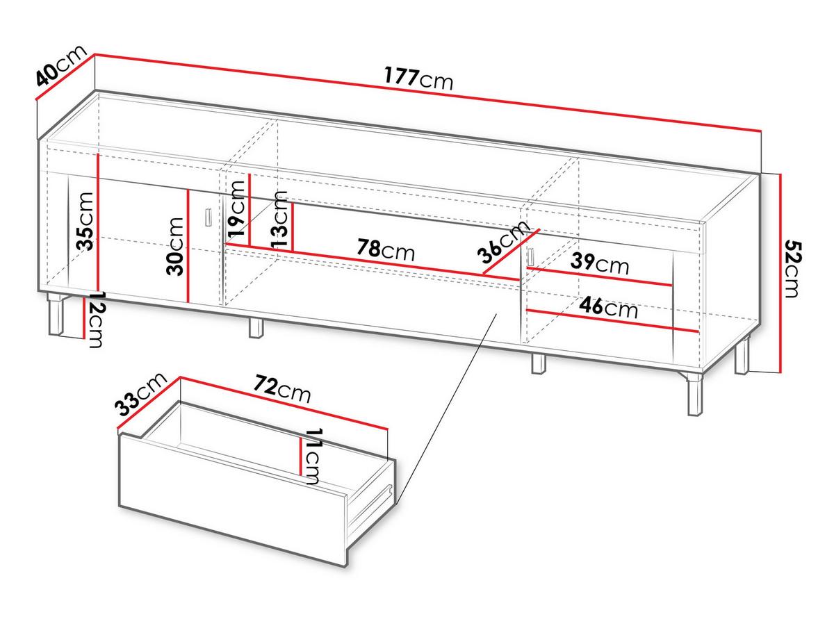 TV-LOWBOARD Mossa 2D1S MO08 - Goldfarben/Schwarz, Holzwerkstoff/Kunststoff (177/40/40cm) - MIRJAN24