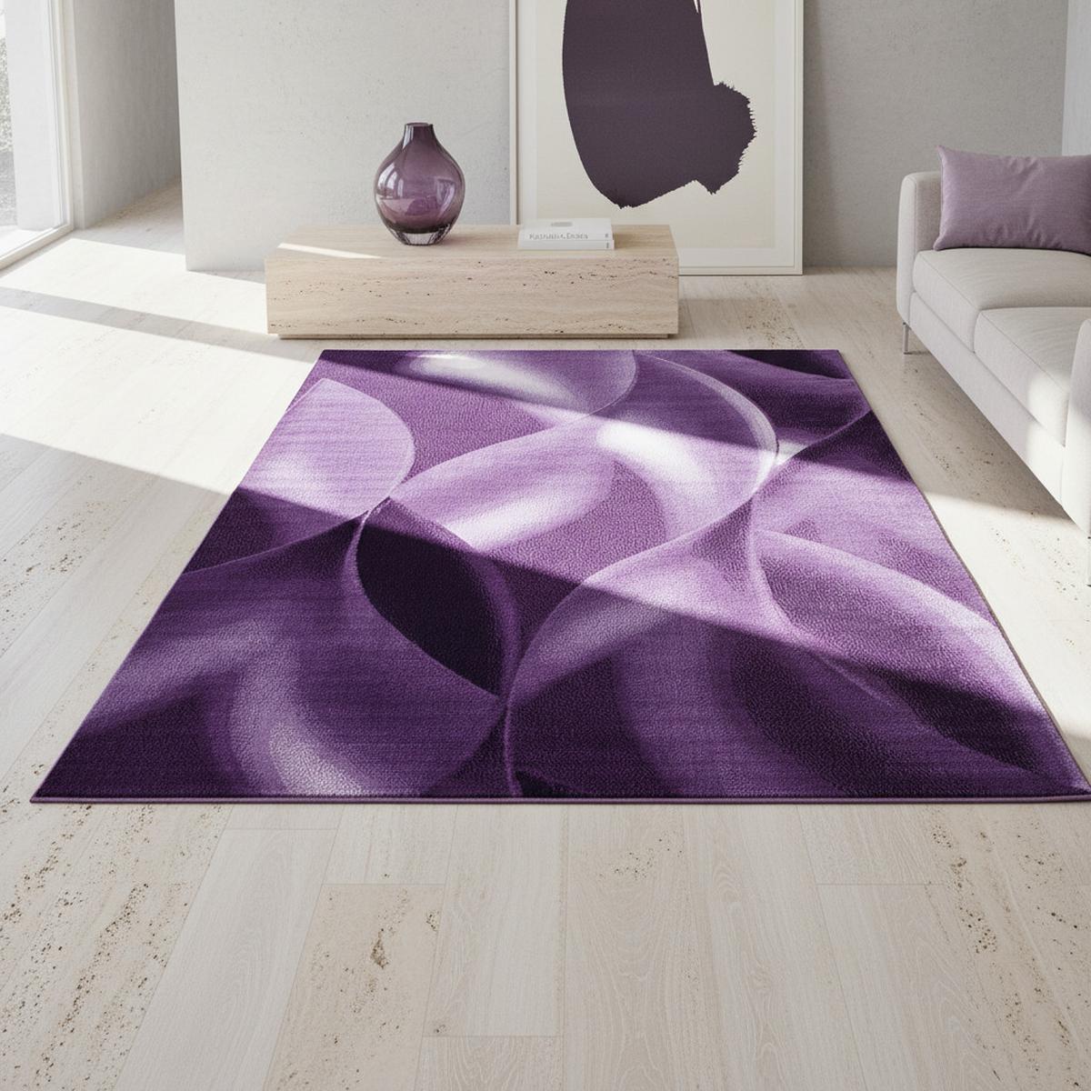 TEPPICH Kurzflor INN in Violett, mit abstraktem Wellenmuster, 240 x 340 cm - Lila, Textil (340/240cm) - KADIMA DESIGN