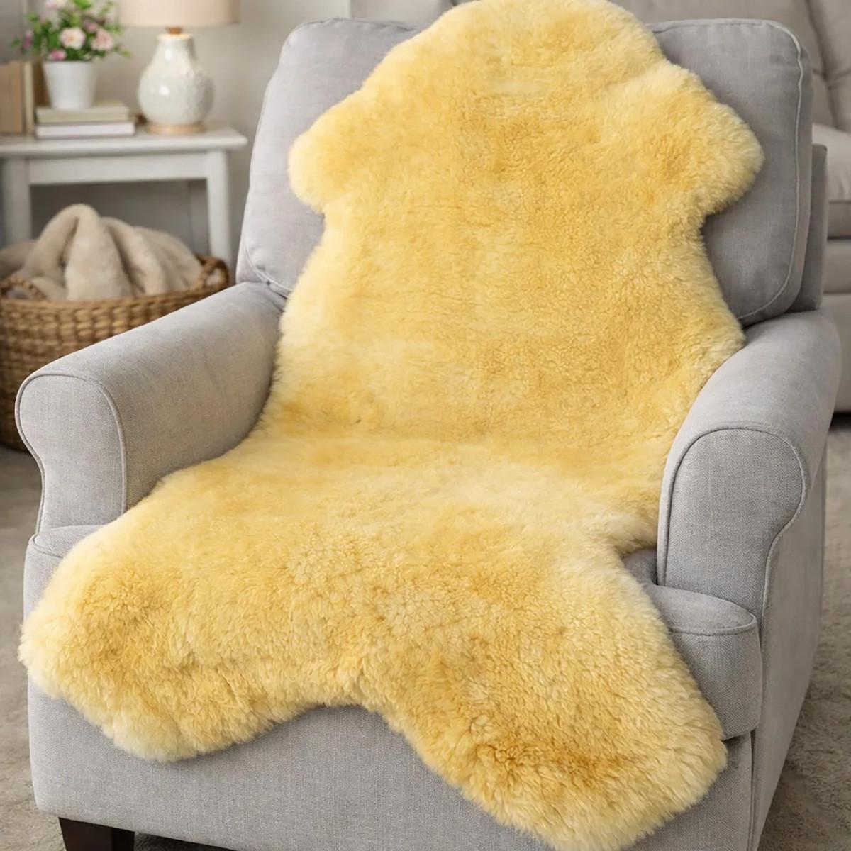 SCHAFFELL Premium Merino Lammfell Natur Medizinisch gegerbt geschoren ca. 105 cm - Gelb, Fell (55/105cm) - Provellus
