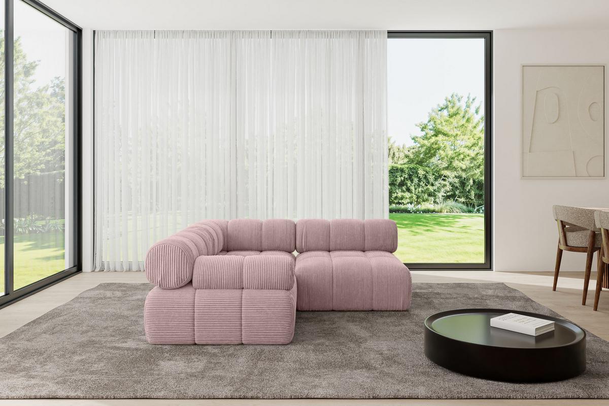 ECKSOFA modulares Sofa Mende-L1 - 190x190x70 cm Rosa Cord - Rosa, Holzwerkstoff/Textil (190/190cm) - ALTDECOR
