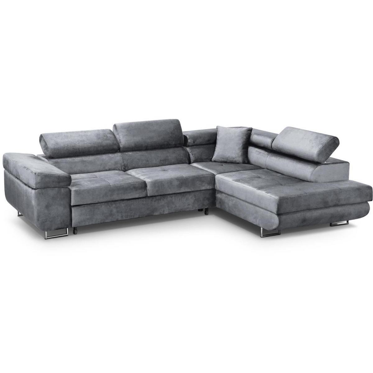 ECKSCHLAFSOFA Vild verstellbaren Kopfstützen, Hellgrau, rechts - Chromfarben/Hellgrau, Textil (275/203cm) - Beautysofa