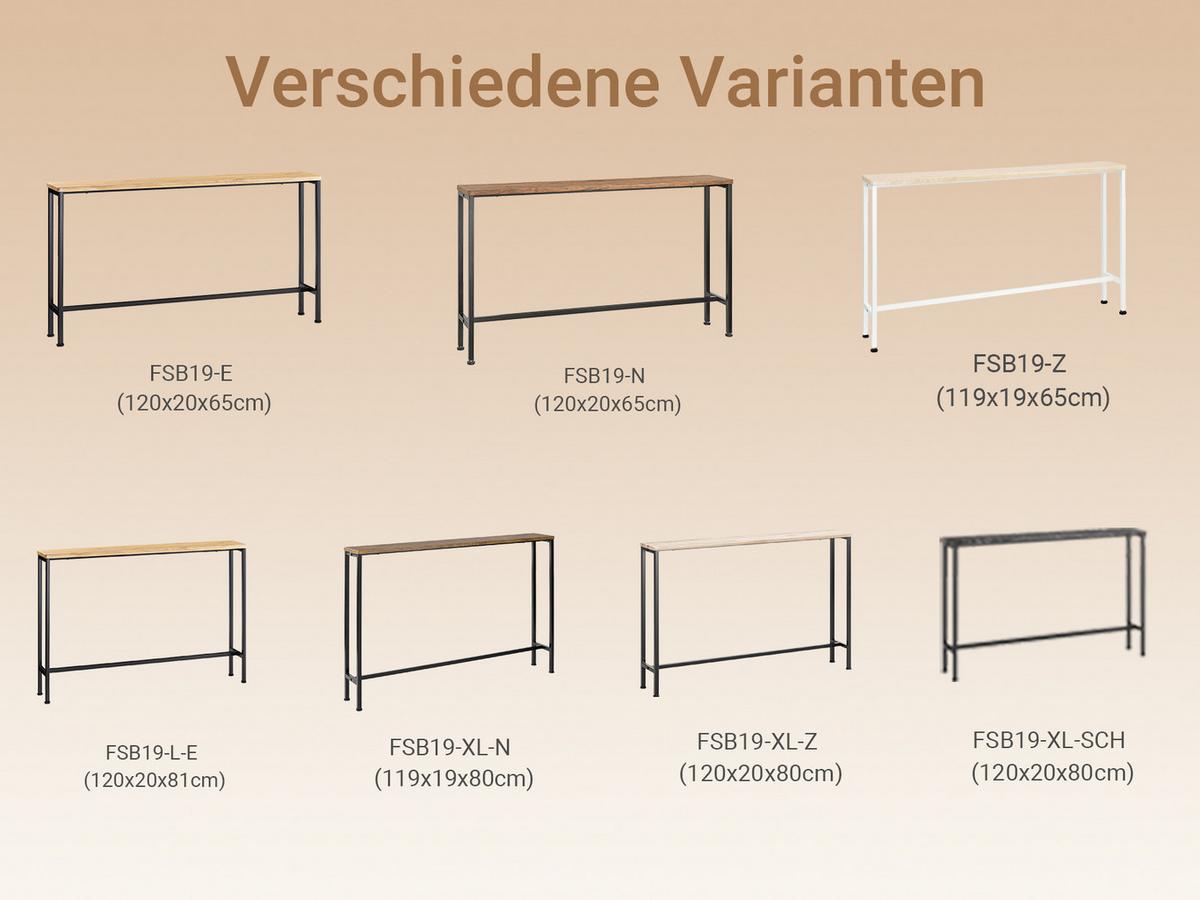 KONSOLENTISCH Schmal, Vintage Metall Flurtisch, 120x65x20cm, für Flur und hinter dem Sofa - Braun, Holzwerkstoff/Metall (20/120/65cm) - SoBuy