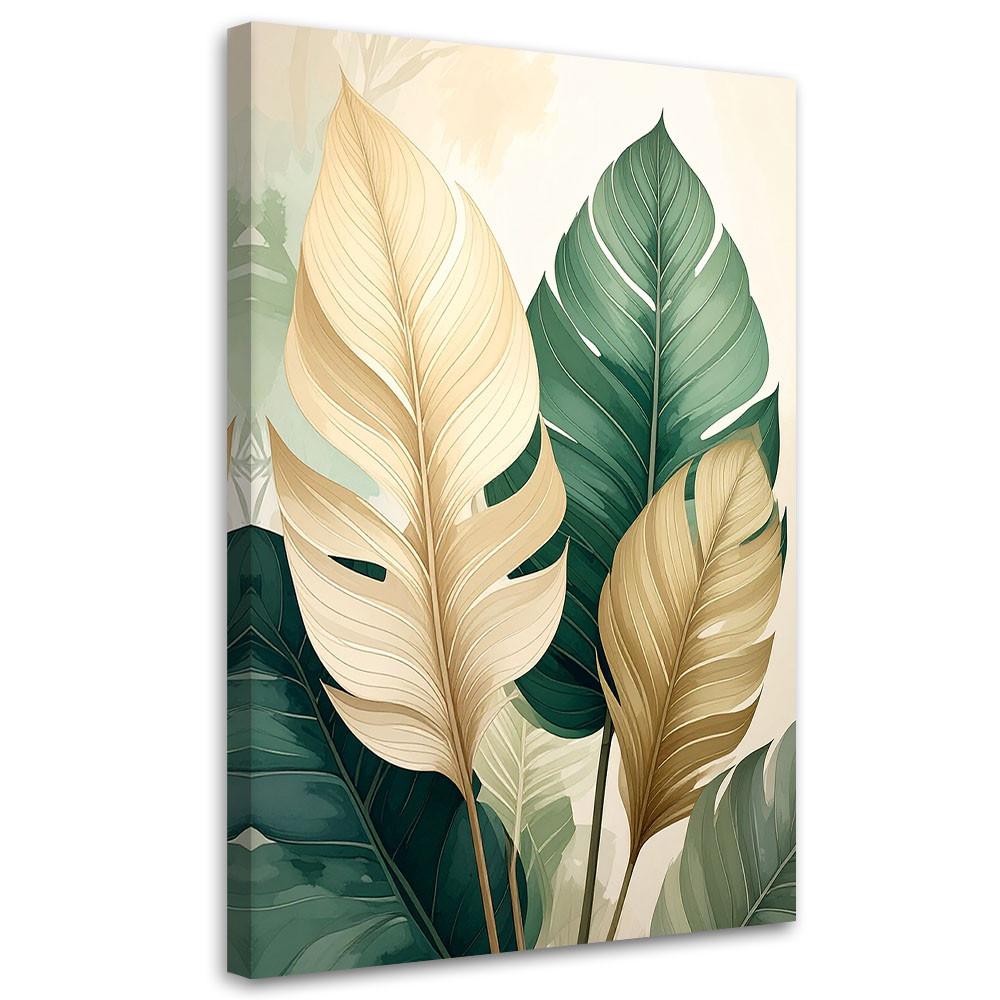 LEINWANDBILD, Grüne und beige Monstera-Blätter im Stil des städtischen Dschungels - Grün, Textil (40/60cm) - Feeby