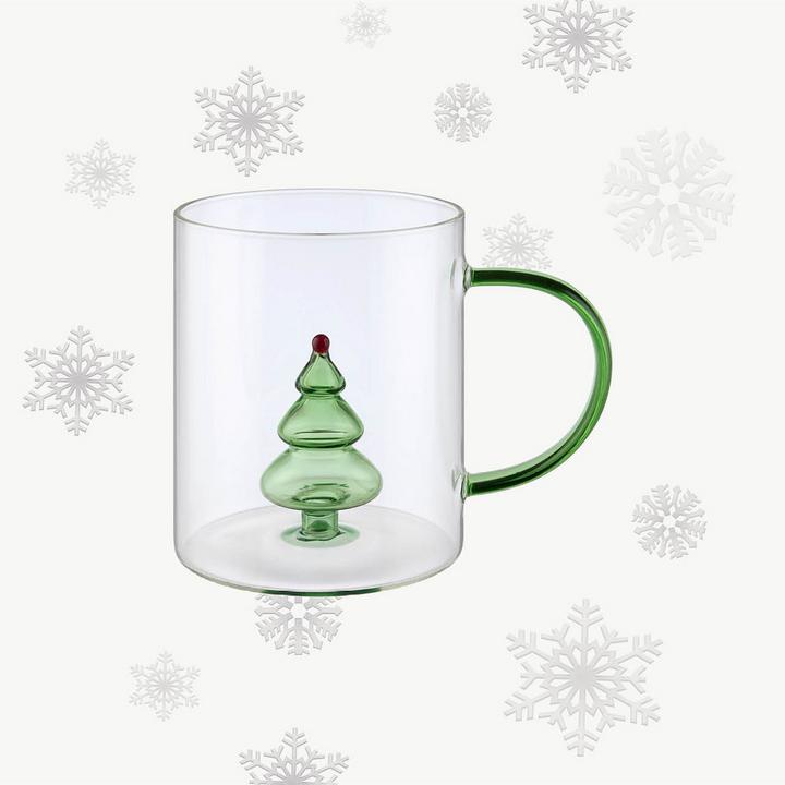 Tasse mit grünem Christbaum-Motiv und grünem Henkel