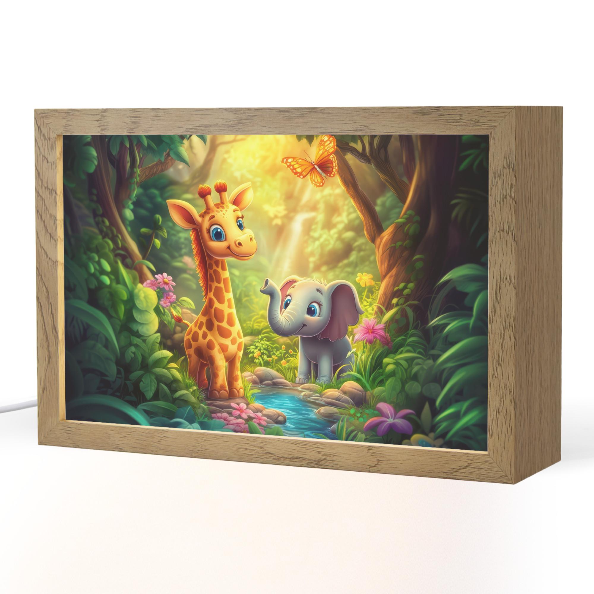 NACHTTISCHLAMPE Giraffe - Elefant - Blumen - Dschungel 30x20 cm - Grün, Holzwerkstoff (8/30/20cm) - OnlyWow