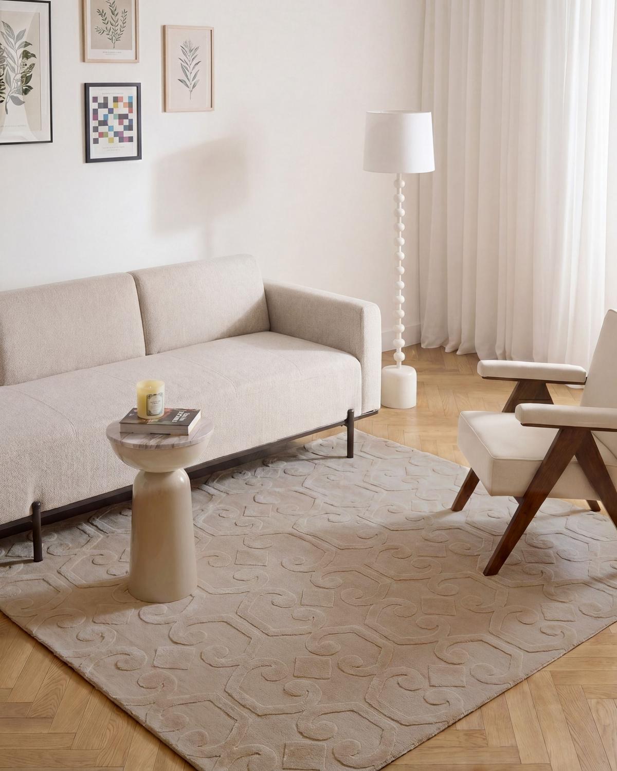 TEPPICH Beige 160/160 cm Gannett - Beige, Textil (160/160cm) - Beliani