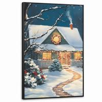 LEINWAND Bilder mit Rahmen - Weihnachten - Weihnachtsbaum - Winter - Zuhause - Schnee - 80x120 - Smaragdgrün, Textil (80/120cm) - MuchoWow