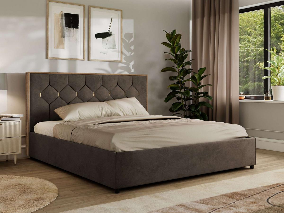 POLSTERBETT LARINO CLASSIC 200/200 - Braun Velvet - Pocket Matratze - Braun, Textil (200/200cm) - MKS