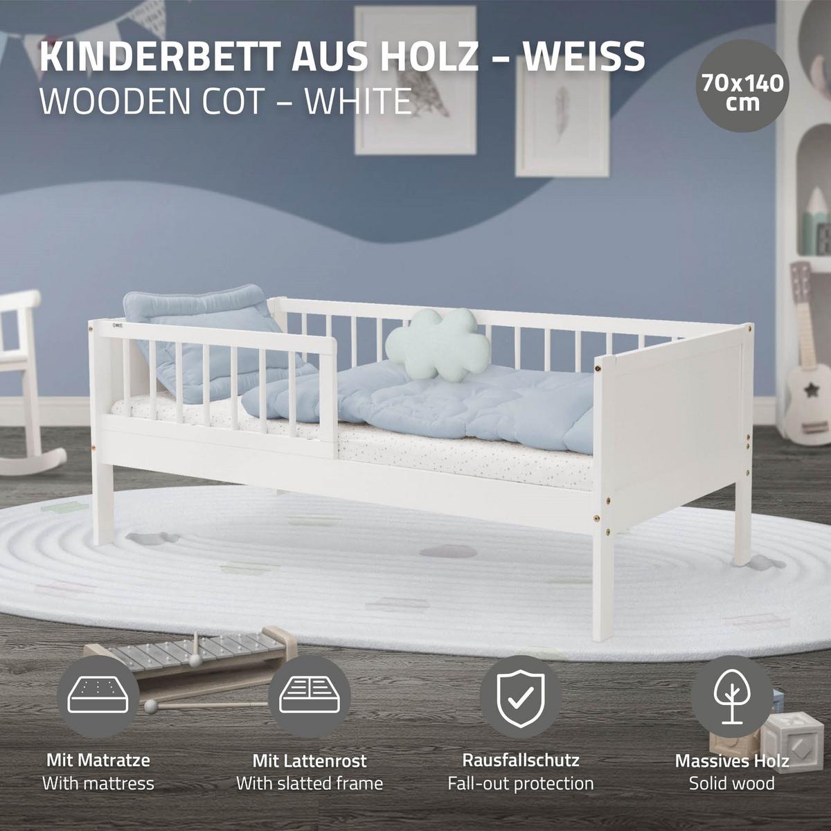 KINDERBETT mit Matratze 70x140 cm Weiß - Weiß, Holz (70/140cm) - ML-DESIGN