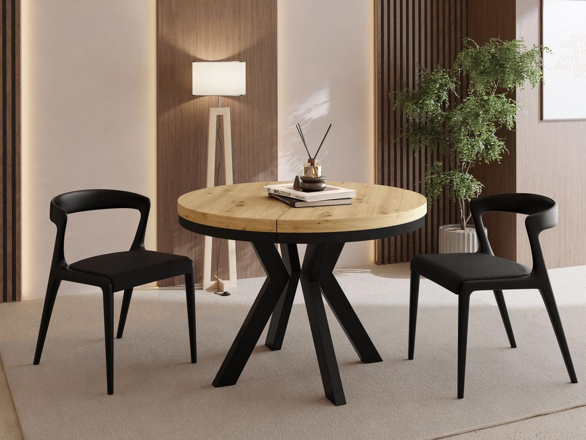 ESSTISCH Savio Neo rund ausziehbar verlängerbar, Eiche Artisan Hellbraun 80-130/80/77 cm - Schwarz/Eiche Artisan, Holz/Holzwerkstoff (80/130/77cm) - WFL GROUP