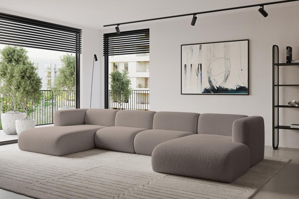 WOHNLANDSCHAFT MIRA-U2 408x179x70 Braun Bouclé - Dunkelbraun/Schwarz, Holzwerkstoff/Kunststoff (408/70/179cm) - ALTDECOR
